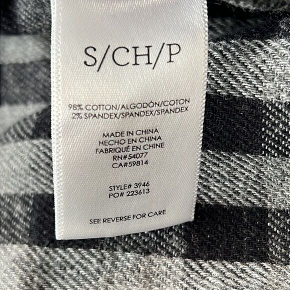 CAbi Highland Flannel Plaid Gray and Purple Button Up Frayed Hem Shirt Size S - Picture 12 of 13